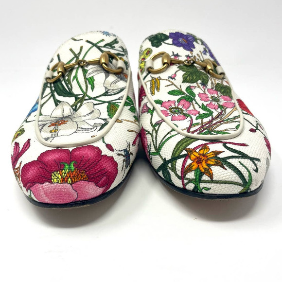 Gucci Princetown Mule Floral Canvas Slipper Loafer Slip On Horsebit Shoe EU 37 - Picture 3 of 11